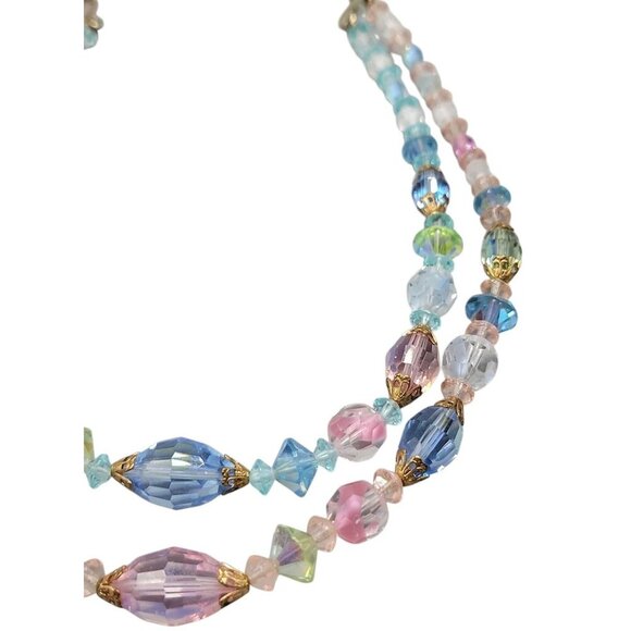 Pastel Translucent Beaded Necklace 16" Multishape Glass Beads Gold Tone Spacers - Picture 9 of 16